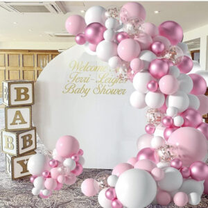 Kit de arco de globos rosa para baby shower niña 107 piezas