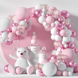 Kit de arco de globos rosa para baby shower niña 107 piezas