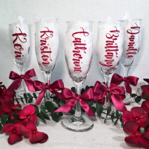 Copas de champán para novios de boda con nombre personalizado