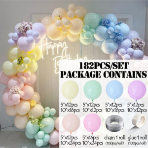 Kit guirnalda de globos de colores pastel arcoíris mate 182 piezas